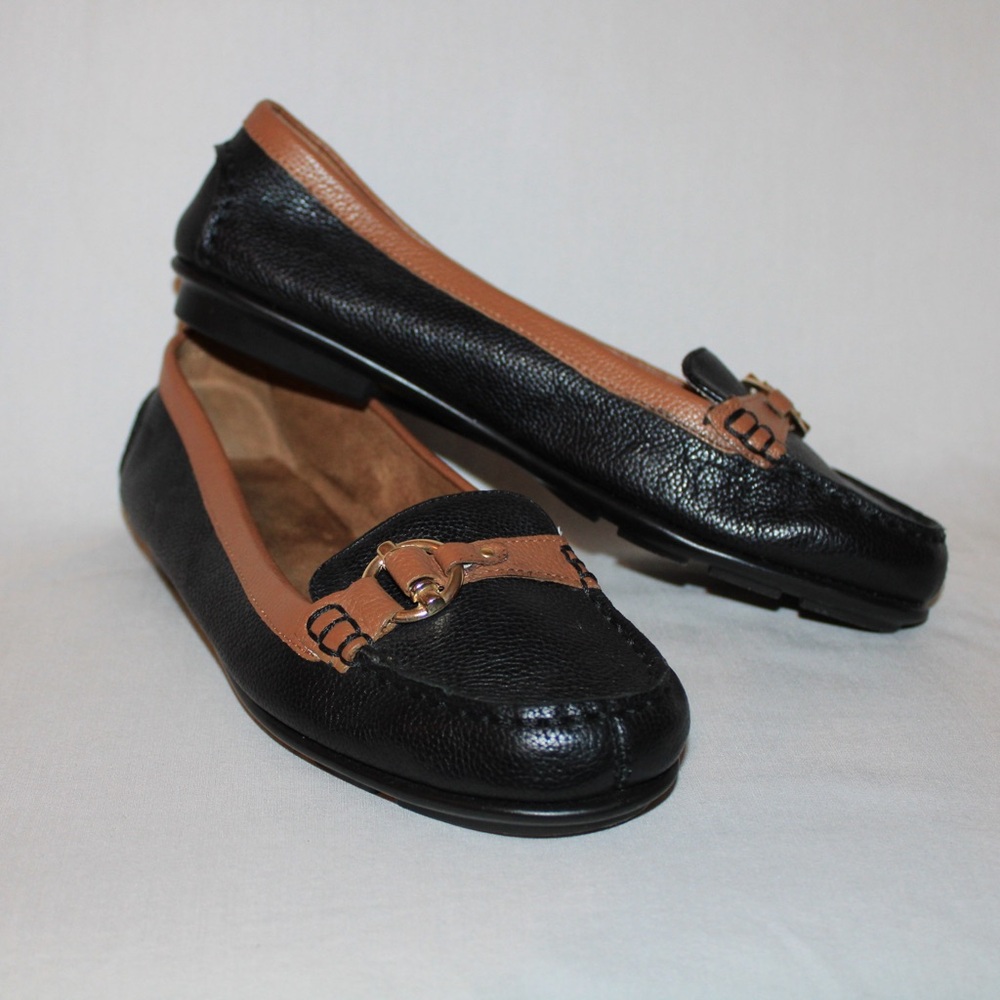 Aerosoles Nu Moon Slip On Black and Tan Women's Loafers Size 8.5
